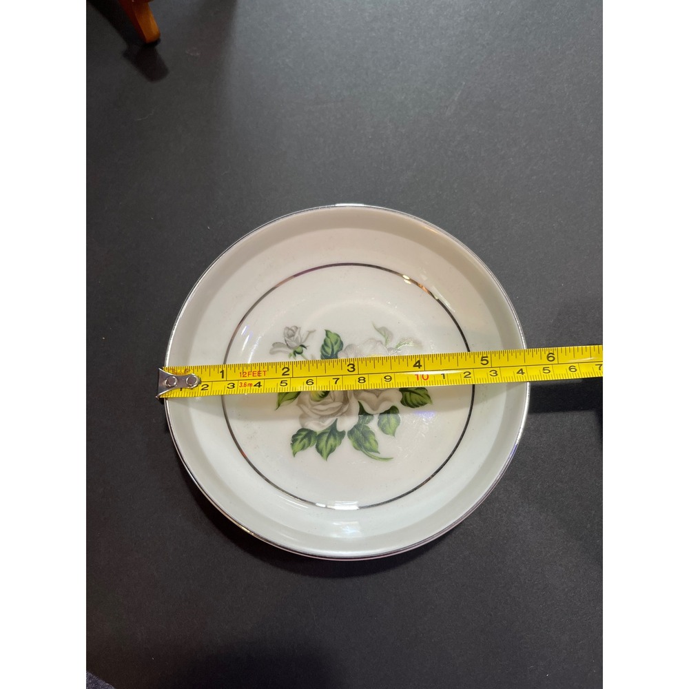 Gold Coast China First Love White Rose Small Bowl Saucer Silver Trim Japan 5.5in - Picture 4 of 5